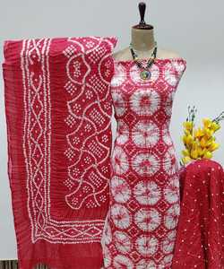 Tamaño perfecto y ajuste Bandhani patrón diseño tradicional Real Digital Chinon seda pakistaní Salwar traje con Dupatta Set - Product Image 2