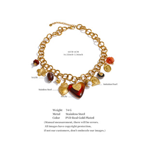 JINYOU Collar con Colgante de Corazón de Acrílico, Accesorio de Perla Simulada, Chapado en Oro, Acero Inoxidable, Forma de Flor, Vintage, 1989 - Product Image 6