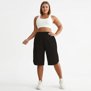 Shorts Bermuda Femme Décontractés Noir Uni Taille Haute Anti-Frottement Élastique avec Poches Coupe Ample en Tricot Spandex Polyester - Product Image 4