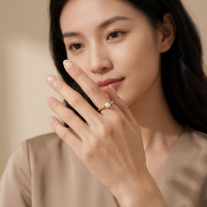 Gold Color Brass Twisted Band Ring for Women – Round <b>Pearl</b> Boho Vintage Statement <b>Jewelry</b> - Product Image 3