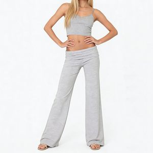 FOMOYUU <span class=keywords><strong>Pantalones</strong></span> de yoga sueltos para mujer, leggings acampanados de cintura baja con pliegues, <span class=keywords><strong>pantalones</strong></span> Y2K con pliegues - Product Image 4