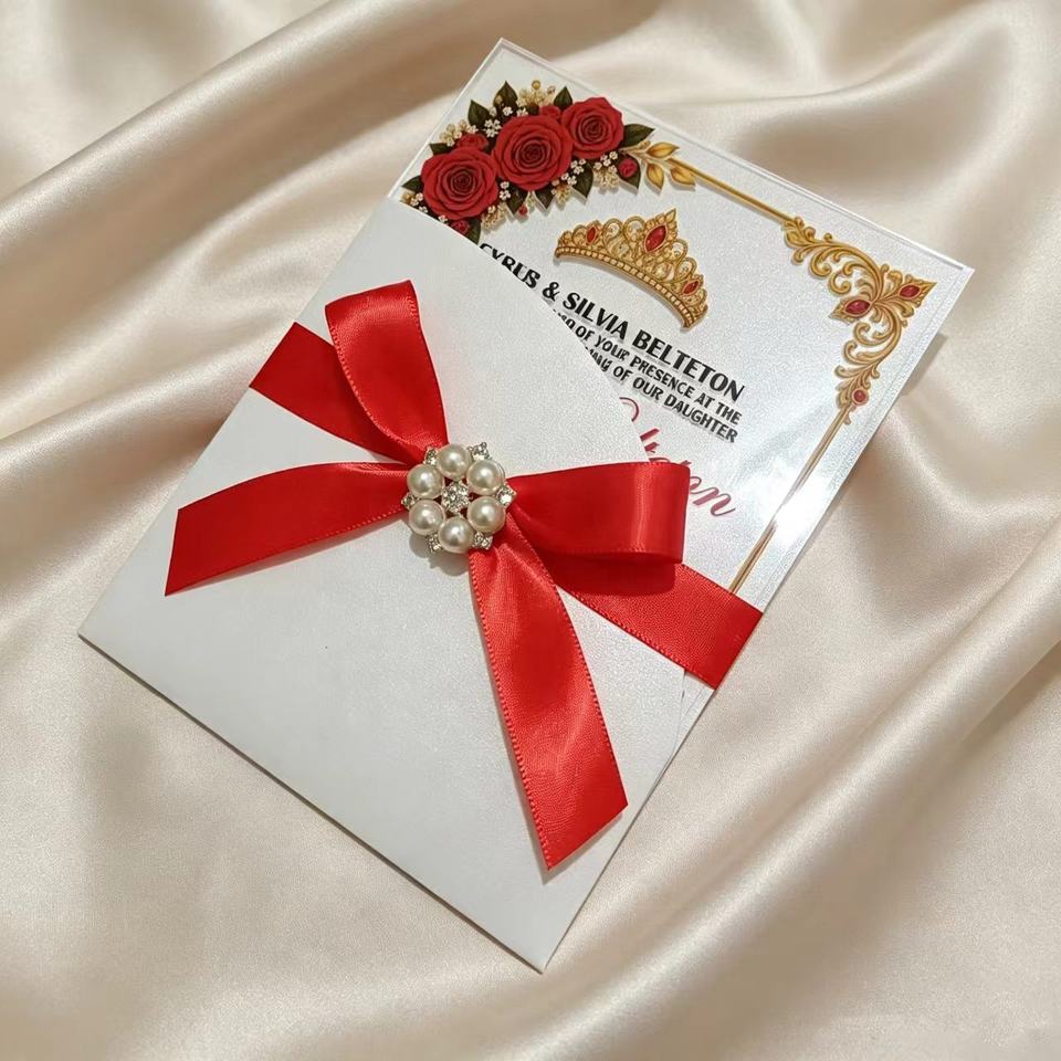 UV Printing Clear Acrylic Quinceanera Invitation with Laser Card and ...