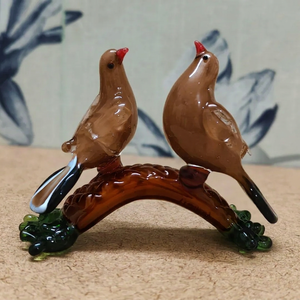 Figurines d'oiseaux roses en verre soufflé à la main, paire sur branche, décoration artistique, sculpture animale de collection, faite à la main - Product Image 2