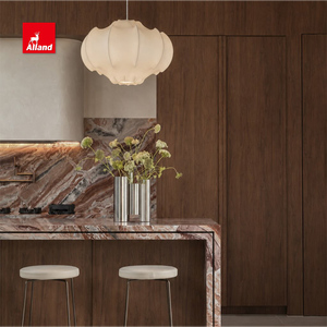 Ensemble d'armoires de cuisine en noyer scié sur mesure Allandgroup, style moderne de luxe, mi-siècle, avec portes plates en bois, pour villa - Product Image 1