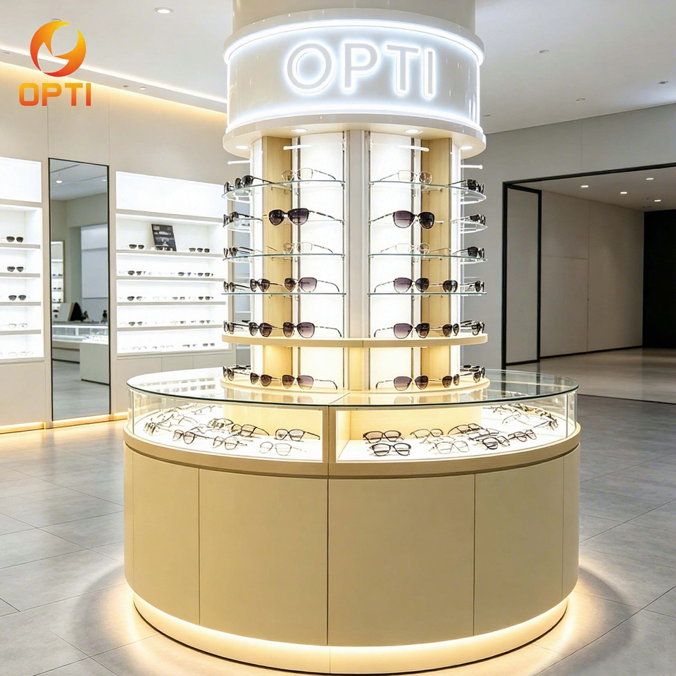 Wooden Sunglasses Display Cabinet, Floor Standing Curved Glass Sunglass ...