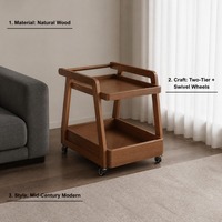 Mesa Auxiliar Moderna de Madera Maciza con Ruedas, Carrito Móvil para Sofá, Mesa Auxiliar con Ruedas, Carrito para el Lado de la Cama, Mueble Auxiliar para Sala de Estar, Almacenamiento