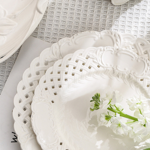 Rétro En Relief Évider <span class=keywords><strong>Bambou</strong></span> Motif <span class=keywords><strong>Assiettes</strong></span> En Céramique Ensemble Dîner Salade Plateau De Service Plats pour Nordic Ménage Restaurant - Product Image 5