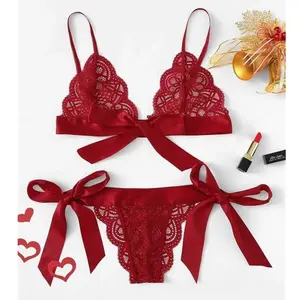 Wholesale Women Sexy Lace Solid Color Backless Bra And Panty Set
