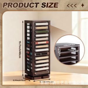 Retro country style wooden cassette tape rack, wooden <b>record</b> rack, rotating storage rack, cassette tape desktop display <b>stand</b> - Product Image 4