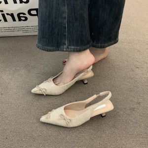 Factory Wholesale New Summer Apricot High Heels Baotou Sandals Fairy Pointed Thin Heel Single Shoes Women - Product Image 1