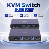 Commutateur KVM HDMI 2 ports, 4K 60Hz, pour 2 ordinateurs, partage 1 moniteur et clavier/souris avec contrôleur filaire, Plug and Play