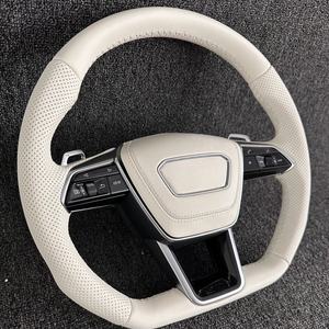 Volant Personnalisé en Cuir Véritable Blanc pour <span class=keywords><strong>Audi</strong></span> A5 A6 C6 C7 A7 R8 RS RS3 RS4 RS5 Q3 Q5 Q7 TT A3 A4 B8 S3 S4 S5 B9 RS6 RS7 - Product Image 3