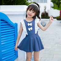 Nouveaux modèles de maillots de bain pour enfants, jupes mignonnes, couleur unie, volants, nœuds, maillots de bain une pièce, manches bouffantes pour filles, maillot de bain pour filles