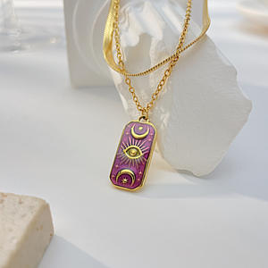 Collar de Doble Capa con Cadena de Serpiente Plana y Dije de <span class=keywords><strong>Tarot</strong></span> Sol y Luna, Chapado en Oro de 18k, Acero Inoxidable, para Mujer - Product Image 6