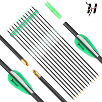 Flèche de chasse en carbone pur HT OEM pour arc à poulies et arc classique, 300 400 Spine, 32 pouces, 6,2 mm, fût 3K, pointe en acier, plumes en plastique
