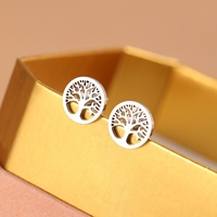 Boucles d'oreilles en acier inoxydable, grand arbre de vie porte-bonheur, petites boucles d'oreilles pour femmes, accessoires de mode européens et américains, bijoux