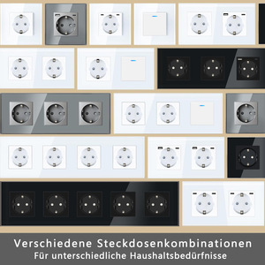 เต้ารับไฟฟ้าแบบรัสเซีย 16A แผงกระจกนิรภัย พร้อมพอร์ต USB เต้ารับแบบฝังในบ้าน สีดำ ขาว เทา - Product Image 3