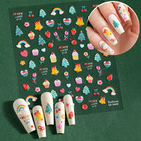 Stiker Kuku 5D Embossed Tema Natal Kartun Grosir, Santa Gingerbread, Aman Ramah Lingkungan, untuk Manikur DIY