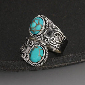 Anello Aperto Regolabile Stile Bohemien con Turchese Vintage, Gioiello Statement per Donna da Indossare Ogni Giorno - Product Image 2