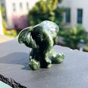 Atacado Natural Polido Cura Pedra Animal Cristal Escultura Artesanato Jade Verde Elefantes Escultura para Lembranças Divertidas - Product Image 6
