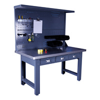 Table d'atelier robuste en acier avec plateau en acier inoxydable, panneau perforé pour rangement d'outils et roulettes en PU – Vente en gros OEM