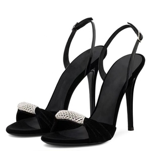 Red Black Suede Bow-knot Surface Ankle Strap Women's Dress Heels Shoes Light Weight Shoes Pointed Toe Heeled Summer <b>Sandals</b> - Product Image 2