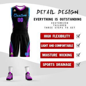 Uniforme de Baloncesto Personalizado Unisex para Adultos, Cuello en V, Sublimado, Absorbente de Humedad, Nombre del Equipo, Número, Logotipo - Product Image 2