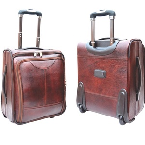 Customized Wholesale 100% Genuine Leather Travel Trolley Luggage Bag for Men Women Leather Suitcase Travel Trolley Luggage Bag