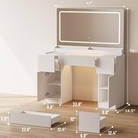 Table de maquillage moderne avec miroir LED de 42 pouces et prises de courant, bureau intelligent à tiroirs lumineux RGB pour chambre à coucher