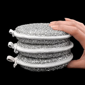 Steel Wire Sponge Round Kitchen Scrubbing Pad Dishwashing Cleaning Tool Silver Color - Product Image 1