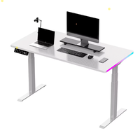 Bureau de jeu électrique réglable en hauteur, table de jeu motorisée moderne avec éclairage LED RGB, bureau de jeu pour gamer, bureau assis-debout