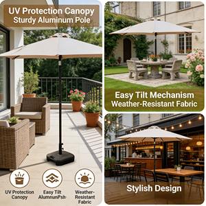 <span class=keywords><strong>Sombrilla</strong></span> Moderna Impermeable para Patio Exterior de 2.3m, Estructura de Hierro Beige Perla, Apertura con Manivela, Inclinación de Aluminio, para <span class=keywords><strong>Terraza</strong></span>, Jardín - Product Image 4