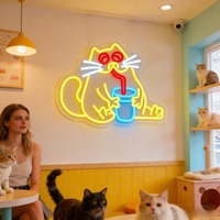Enseigne néon LED USB dimmable pour propriétaires de cafés à chats et salons de thé, motif chat buvant, pour vitrine, mur et décoration commerciale