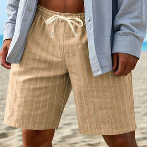 Pantalones Cortos de Lino para Hombre, a Rayas, con Cordón Ajustable, Casuales, de Playa, para Verano - Product Image 2