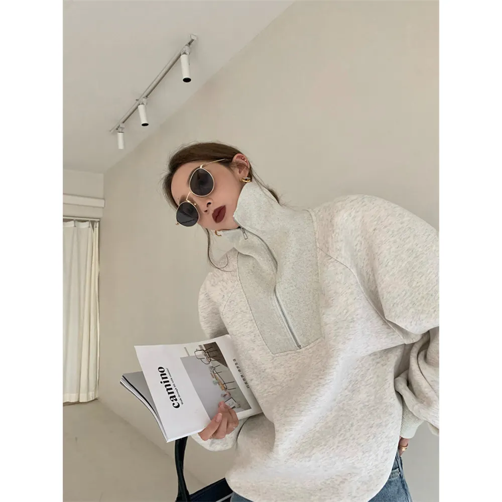 Custom Logo Half Zip Sweatshirt Women Plain High Quality Pullover Woman Tops Fashionable Long Sleeve Streetwear OEM ODM Custom