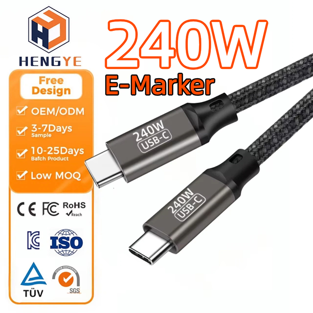 High Quality 100w 240w Type c to Type c Pd 1m 2m Nylon Braided 5a Fast Charging Cord Aluminum Alloy Usb Data Transfer Cable