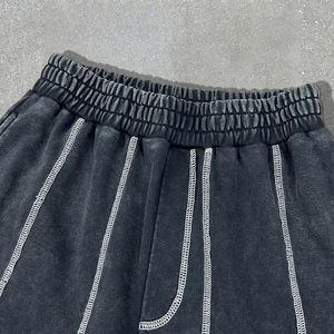 Premium Casual Stripe Straight Leg <b>Pants</b> Heavyweight Embroidery Acid Wash Sweatpants Custom Baggy Wide Leg Sweatpants - Product Image 3