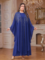 Abaya pour femmes musulmanes, nouvelle arrivée automne, élégante, ornée de strass, longueur cheville, ensemble deux pièces ample, tenue de fête islamique
