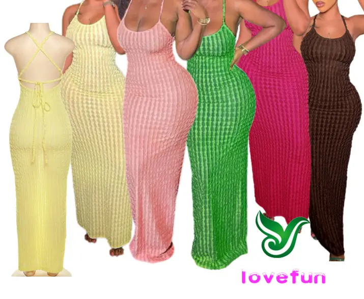 Hete Verkoop Effen Ruches Spaghettibandje Bandage Maxi Jurk Vrouwen Casual Mouwloze Bodycon Damesfeest Dreees