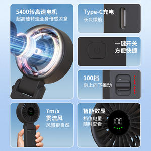 Ventilador de Mano Portátil Plegable de 4000mAh, Recargable por USB, con Pantalla, Silencioso, para Colgar del Cuello - Product Image 4