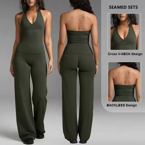 Custom Logo <strong>Yoga</strong> Fitness Gym Active Sportswear Woman Halter Neck Bra Top Scrunch Shorts Capris Leggings Pants <strong>Yoga</strong> <strong>Set</strong> for Women - Product Image 2
