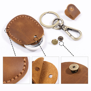 Custom Logo Genuine Full Grain Leather Case Crazy Horse Leather Tracker Case for Anti-Lost <b>Key</b> <b>Ring</b> for AirTag - Product Image 6