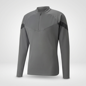 Maillots de sport gris à manches longues pour hommes, haut zippé, anti-humidité, col montant, couleur unie, coupe régulière, toutes saisons - Product Image 4