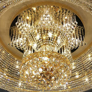 Lustre en cristal de grande taille de six pieds, rond, pour salle de banquet, éclairage, style européen, hôtel personnalisé, lustre en cristal antique doré - Product Image 3