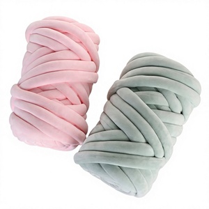 Cynthia Velvet Super <b>Chunky</b> Knit Roving Yarn Vegan Cotton Velvet Tube Thick Yarn for Hand Arm Knitting Blanket - Product Image 2