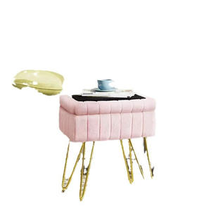 Tabouret de maquillage en velours rose avec pieds dorés 15,7x11,8x19,4 pouces pour la vanité de la chambre à coucher - Product Image 2