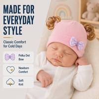 Gorro de Bebé con Pelo Rizado y Lazo, Accesorios de Fotografía para Recién Nacidos, Tejido de Algodón Suave, Listo para Enviar, en Oferta