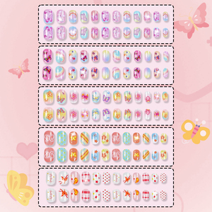 Set de <span class=keywords><strong>Uñas</strong></span> Postizas para Niñas, 120 Piezas, con Brillantina, Diseños de Dibujos Animados, con Adhesivos de Gelatina, Lima de <span class=keywords><strong>Uñas</strong></span>, Regalo de Manicura DIY para Niñas - Product Image 2