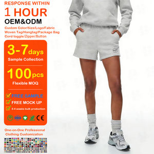 Pantalones Cortos Deportivos de Verano para Mujer, Personalizados con Bordado, de Algodón, Felpa Francesa, con Cordón Ajustable en la Cintura, Color Gris - Product Image 1