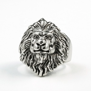 Bagues pour hommes de style hip-hop européen et américain, tête de lion, bijoux animaliers - Product Image 1